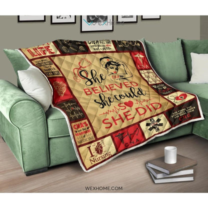 She Believed She Could CNA Premium Quilt