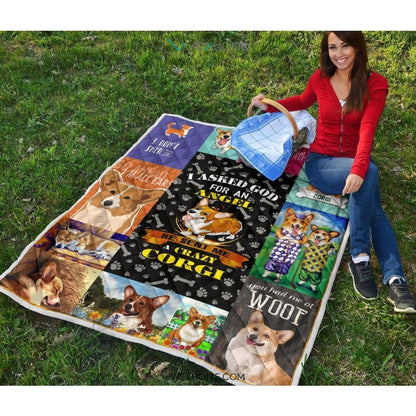 He Sent Me A Crazy Corgi Premium Quilt