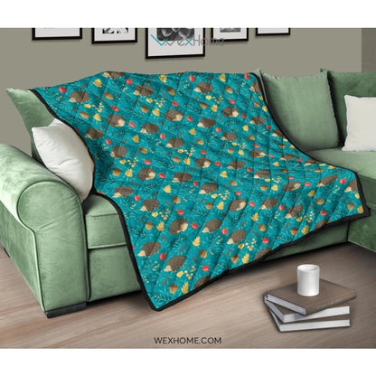 Hedgehog Pattern Print Design 01 Premium Quilt