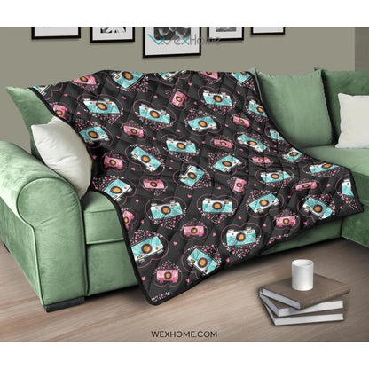 Camera Pattern Print Design 04 Premium Quilt