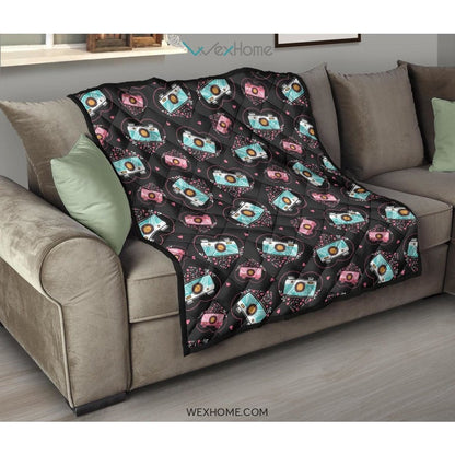 Camera Pattern Print Design 04 Premium Quilt