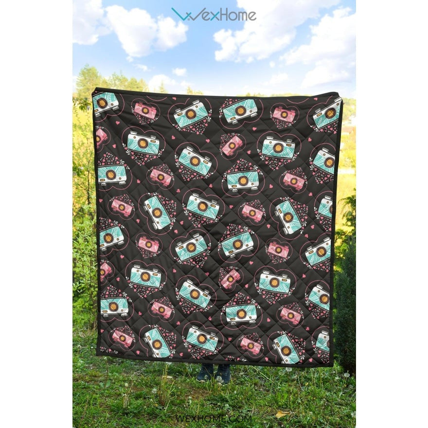 Camera Pattern Print Design 04 Premium Quilt