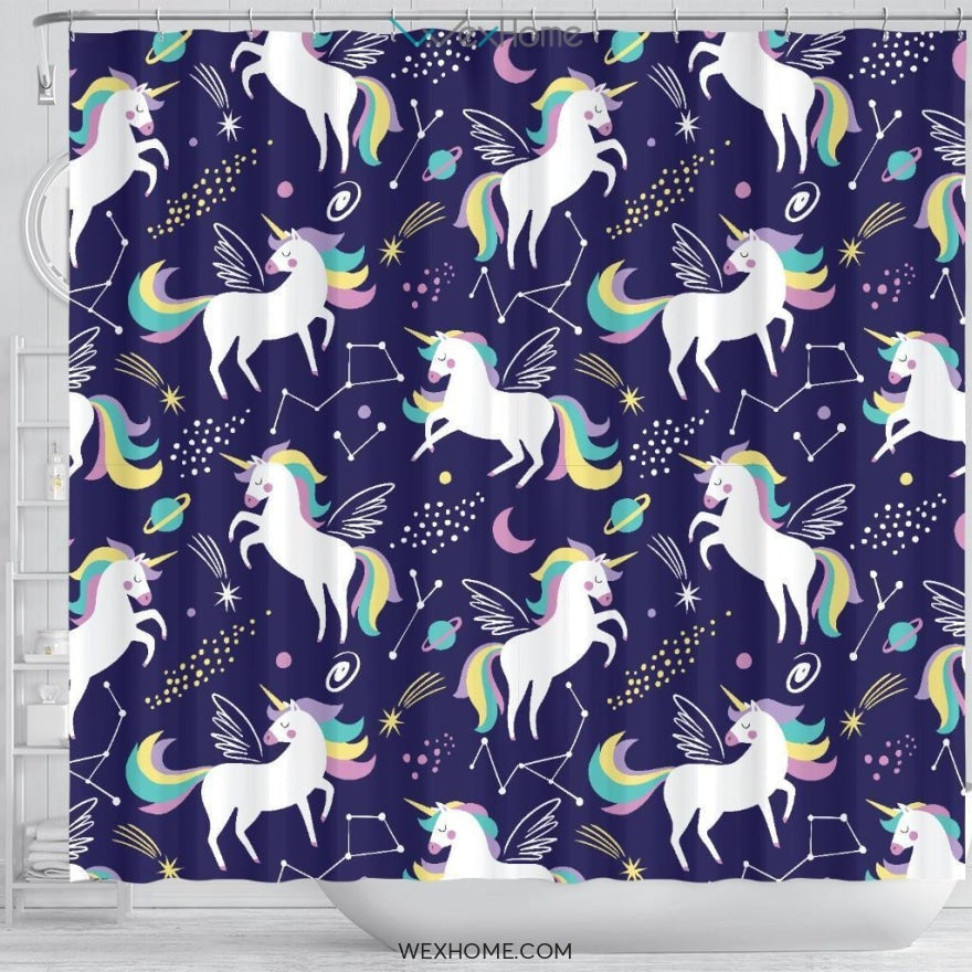 Unicorn Art Print Pattern Shower Curtain Unique Design