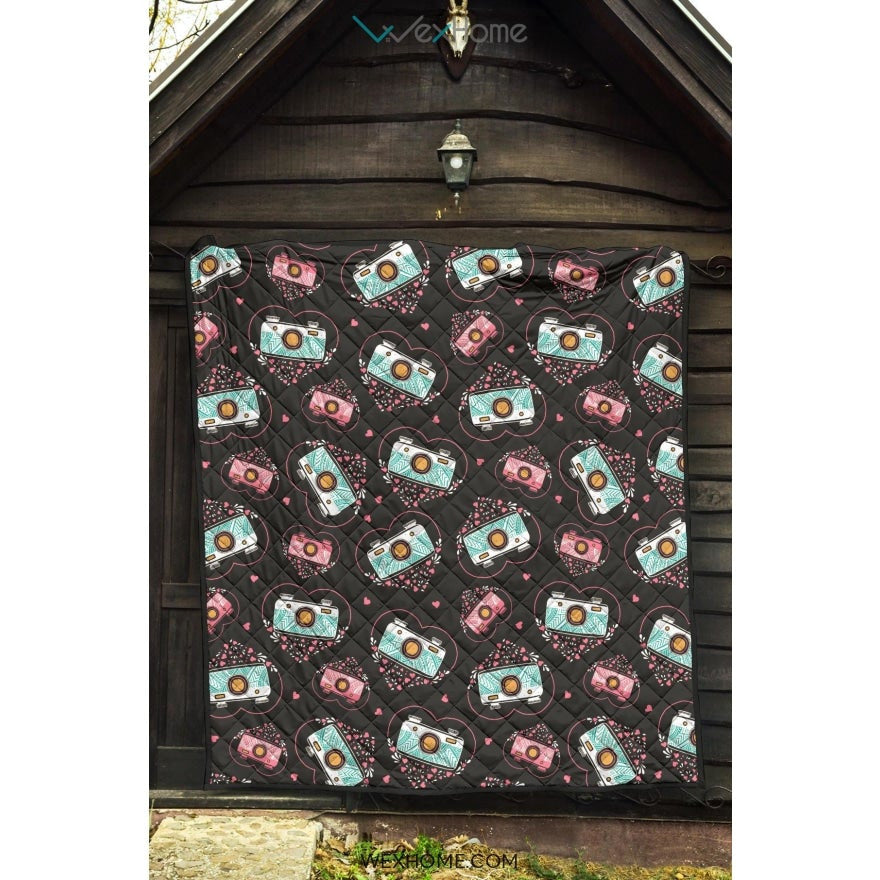 Camera Pattern Print Design 04 Premium Quilt