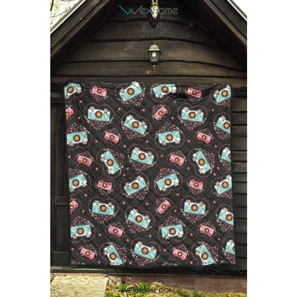 Camera Pattern Print Design 04 Premium Quilt
