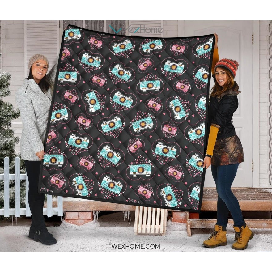 Camera Pattern Print Design 04 Premium Quilt