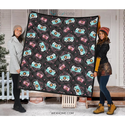 Camera Pattern Print Design 04 Premium Quilt