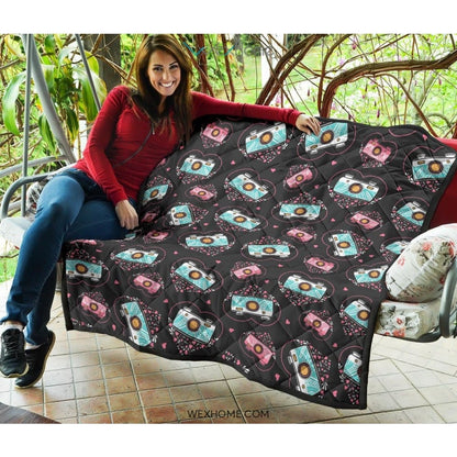 Camera Pattern Print Design 04 Premium Quilt