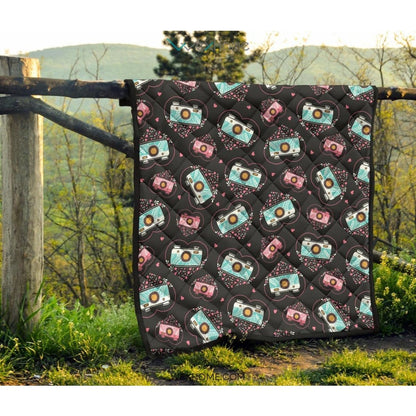 Camera Pattern Print Design 04 Premium Quilt