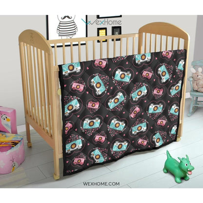 Camera Pattern Print Design 04 Premium Quilt