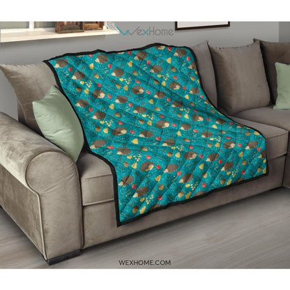 Hedgehog Pattern Print Design 01 Premium Quilt