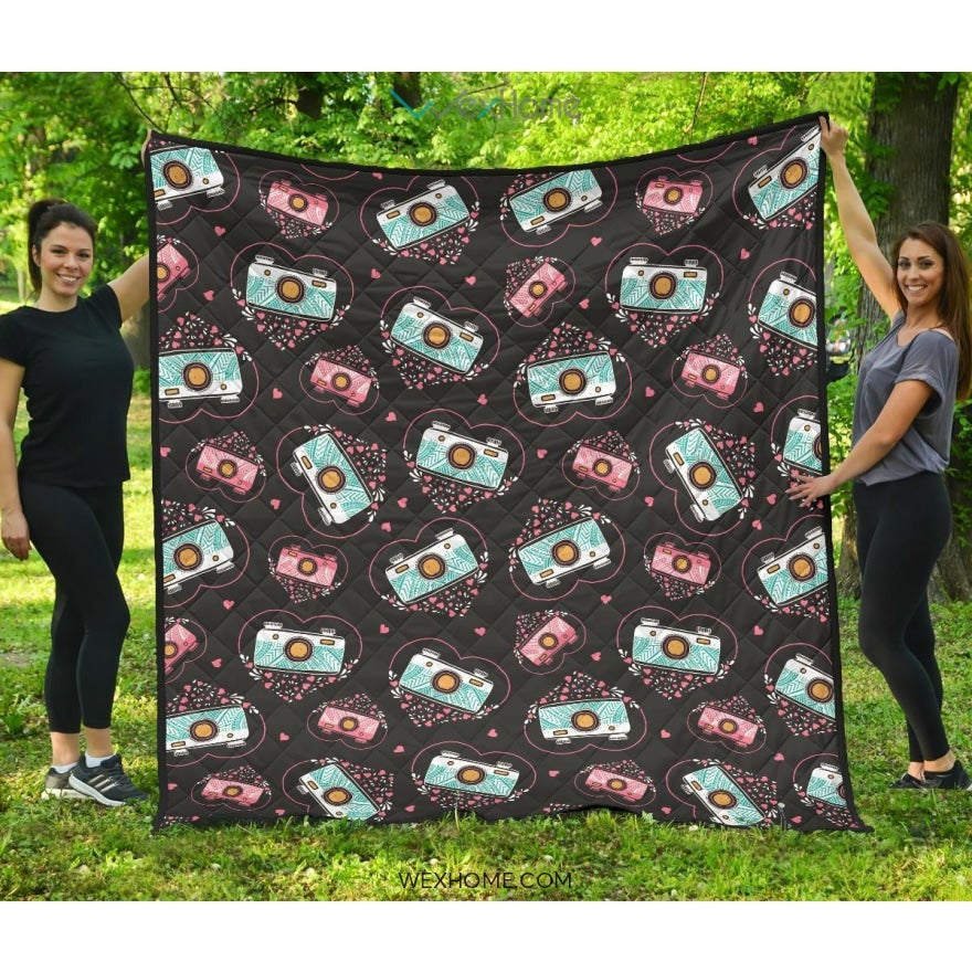 Camera Pattern Print Design 04 Premium Quilt