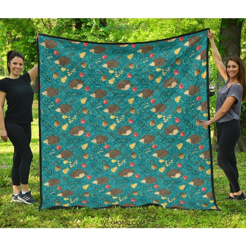 Hedgehog Pattern Print Design 01 Premium Quilt
