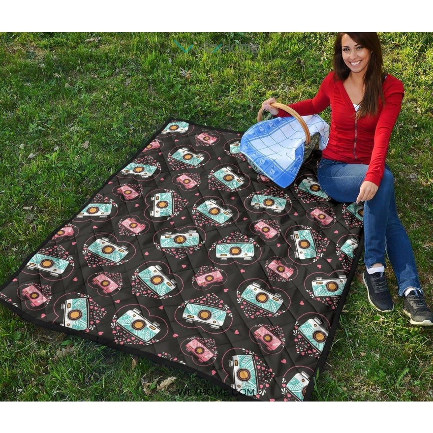 Camera Pattern Print Design 04 Premium Quilt