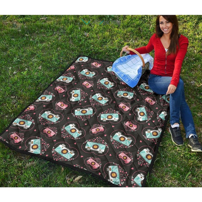 Camera Pattern Print Design 04 Premium Quilt