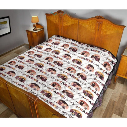 Camper Van Pattern Print Design 01 Premium Quilt