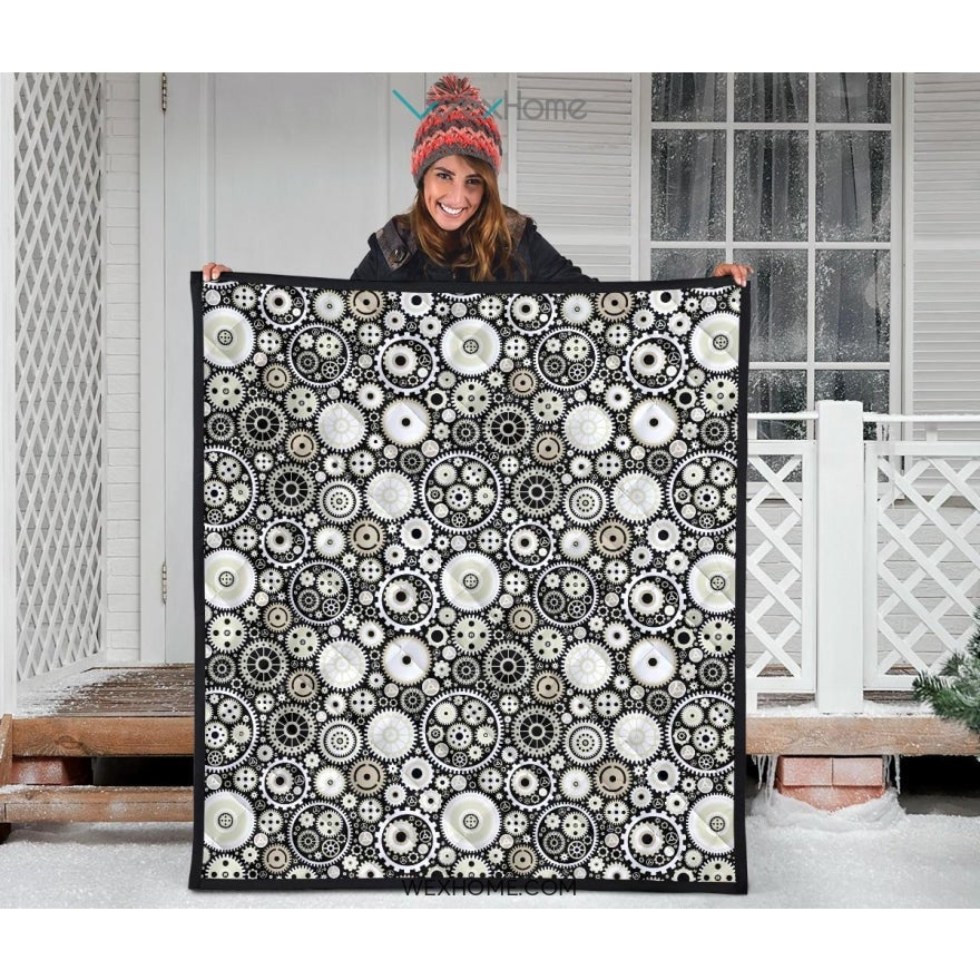Gear Pattern Print Design 02 Premium Quilt