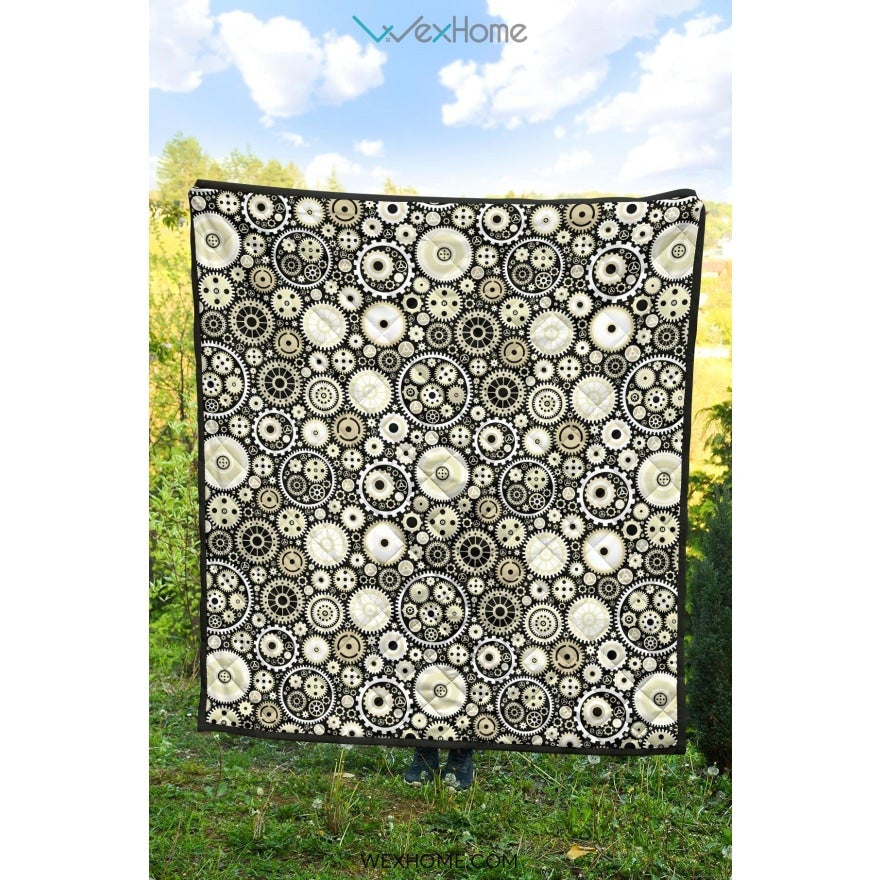 Gear Pattern Print Design 02 Premium Quilt