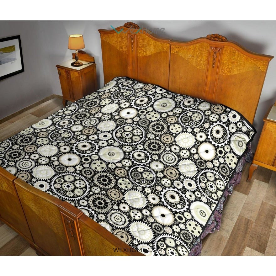 Gear Pattern Print Design 02 Premium Quilt