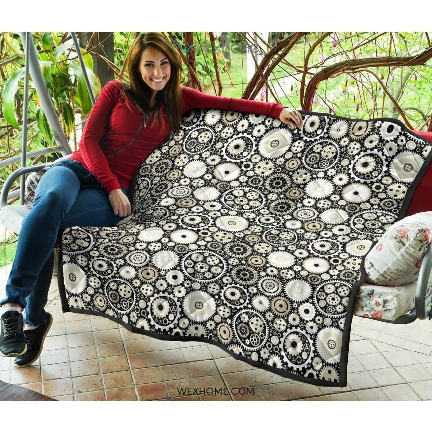 Gear Pattern Print Design 02 Premium Quilt