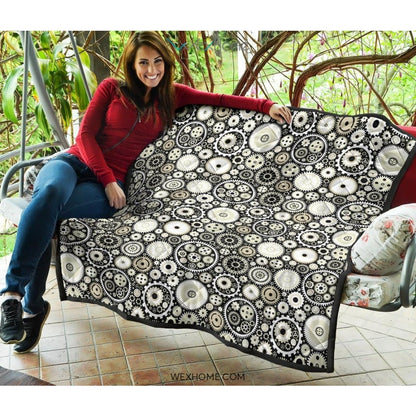 Gear Pattern Print Design 02 Premium Quilt