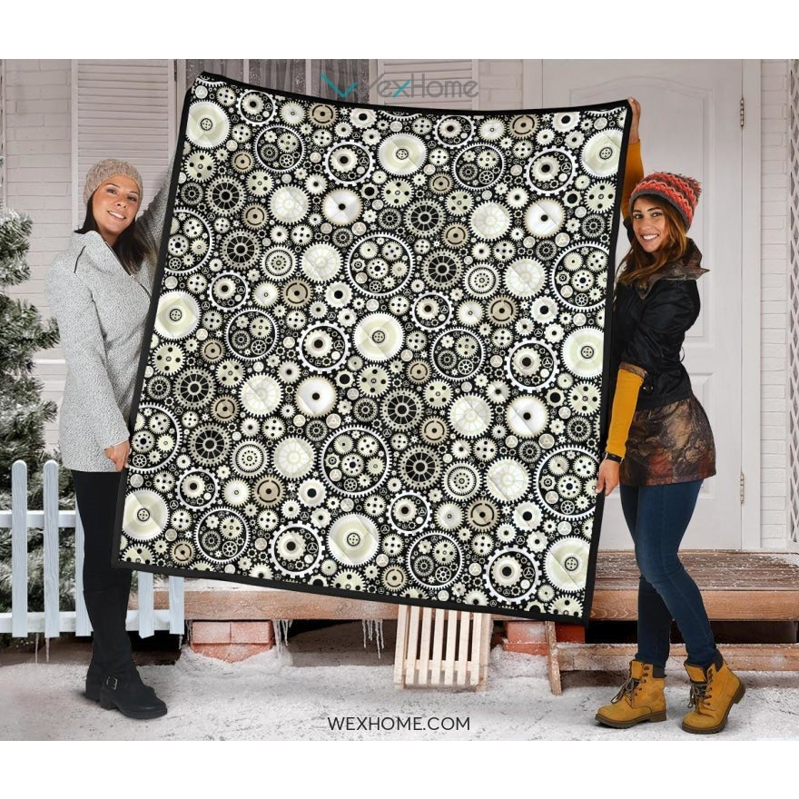 Gear Pattern Print Design 02 Premium Quilt
