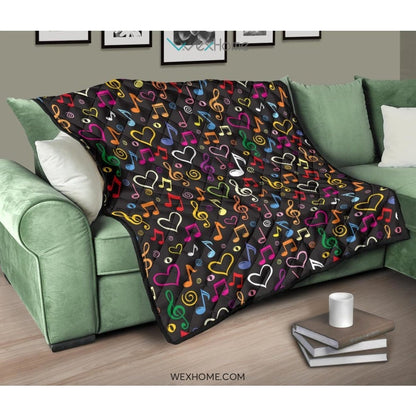 Music Notes Pattern Print Design 02 Premium Quilt
