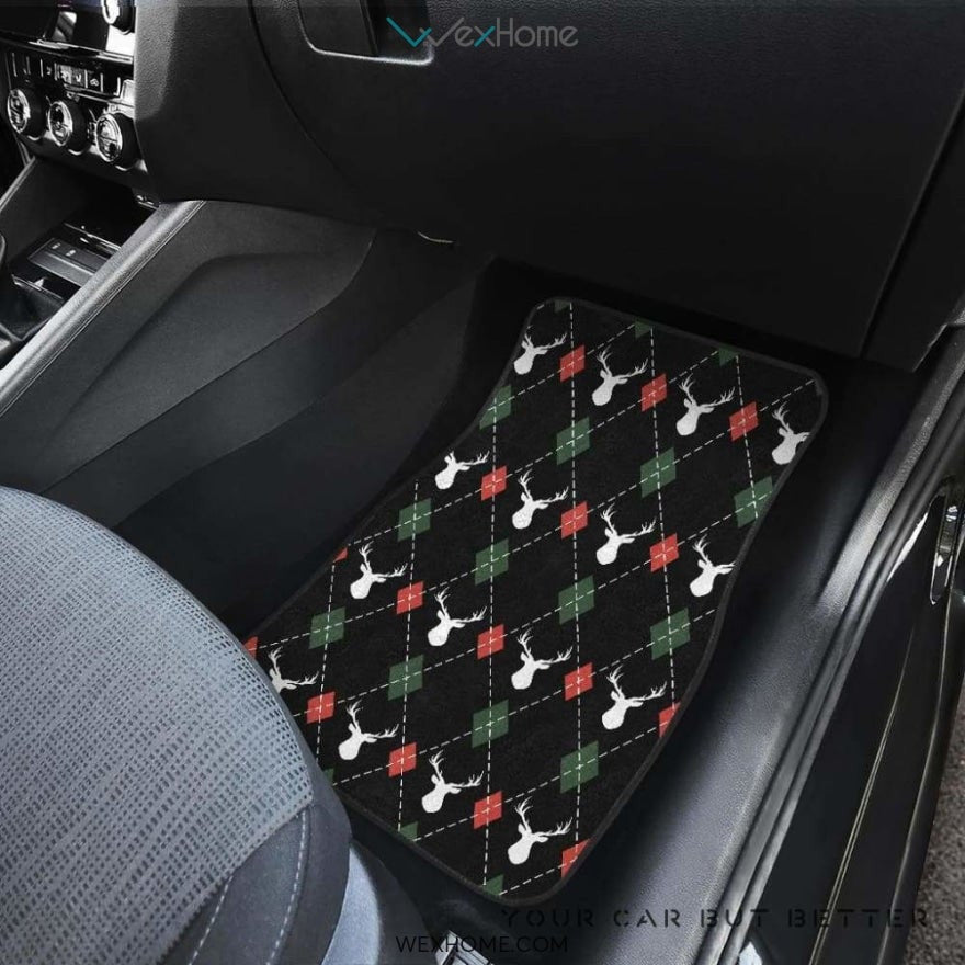 Deer Christmas New Year Pattern Argyle Front And Back Car Mats  Best Car Gift 2021