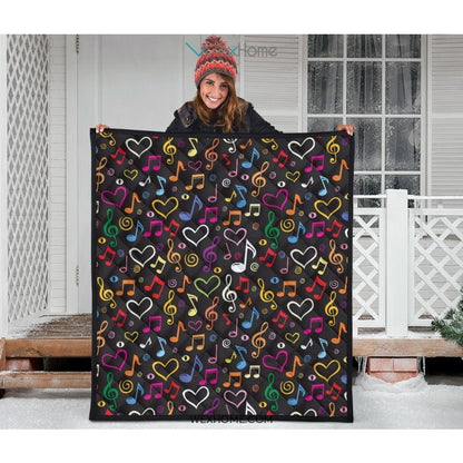 Music Notes Pattern Print Design 02 Premium Quilt