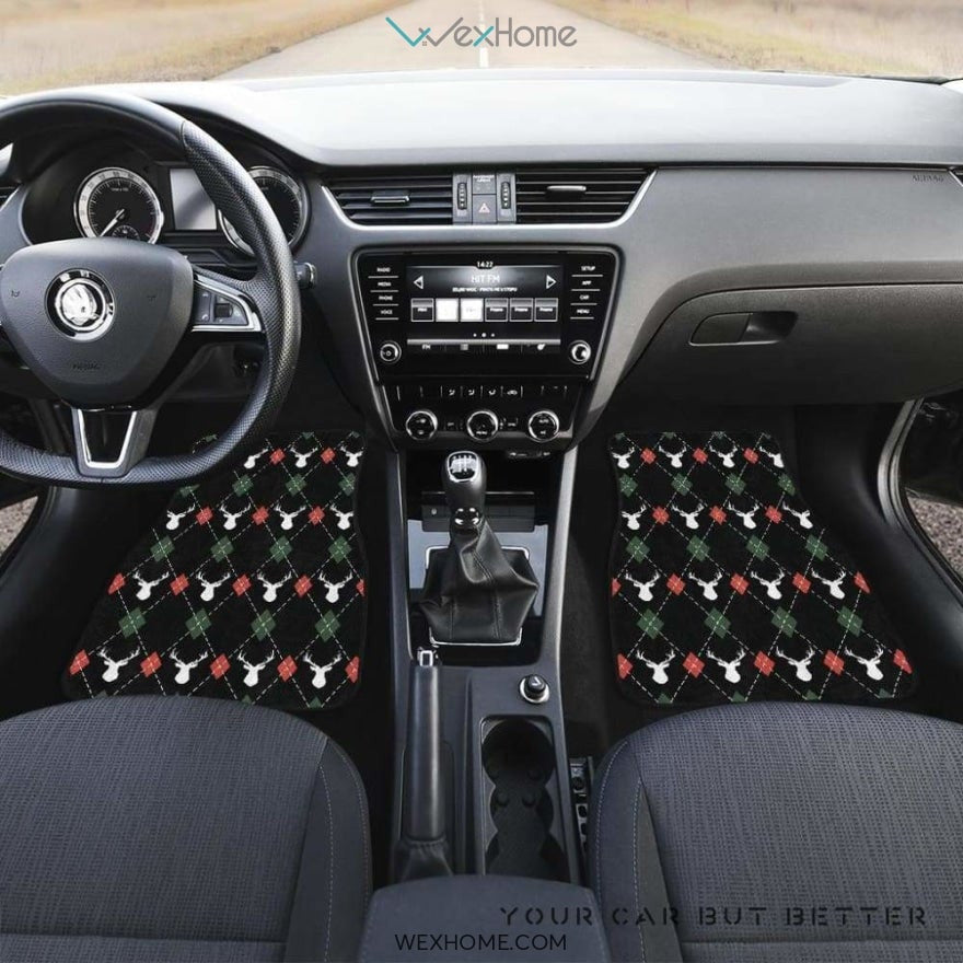 Deer Christmas New Year Pattern Argyle Front And Back Car Mats  Best Car Gift 2021