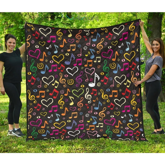 Music Notes Pattern Print Design 02 Premium Quilt