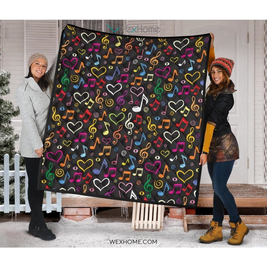 Music Notes Pattern Print Design 02 Premium Quilt