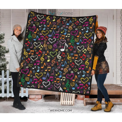 Music Notes Pattern Print Design 02 Premium Quilt