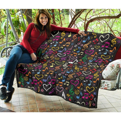 Music Notes Pattern Print Design 02 Premium Quilt