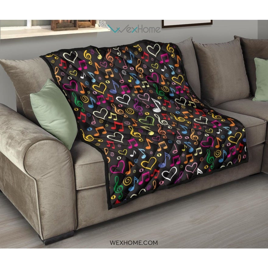 Music Notes Pattern Print Design 02 Premium Quilt