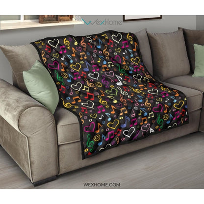 Music Notes Pattern Print Design 02 Premium Quilt