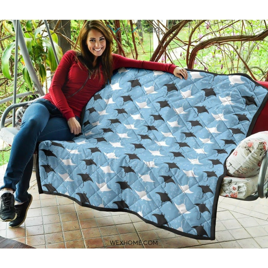 Stingray Pattern Print Design 03 Premium Quilt