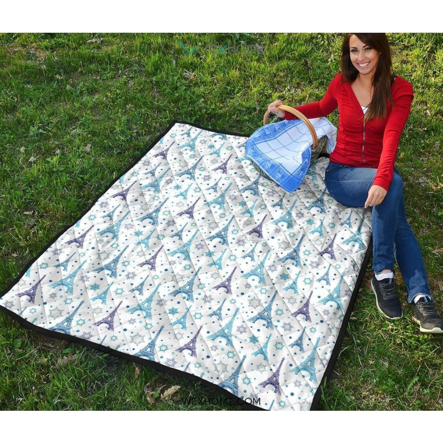 Eiffel Tower Pattern Print Design 01 Premium Quilt