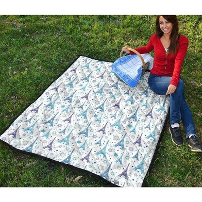 Eiffel Tower Pattern Print Design 01 Premium Quilt