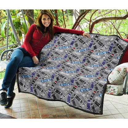 Skate Board Pattern Print Design 03 Premium Quilt