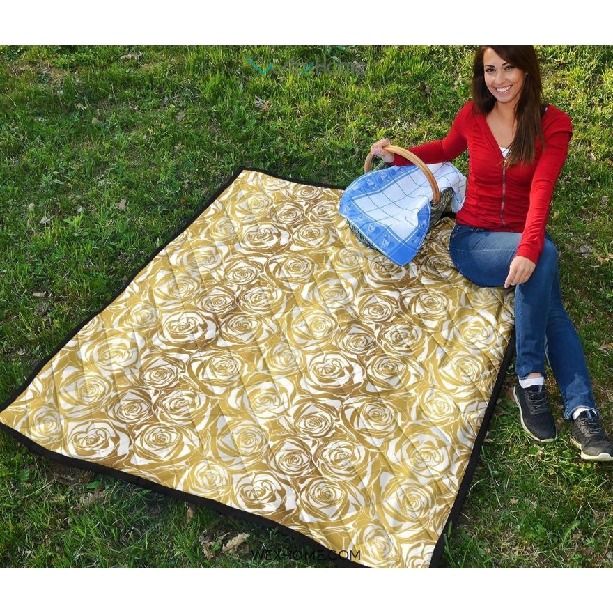 Rose Pattern Print Design 05 Premium Quilt