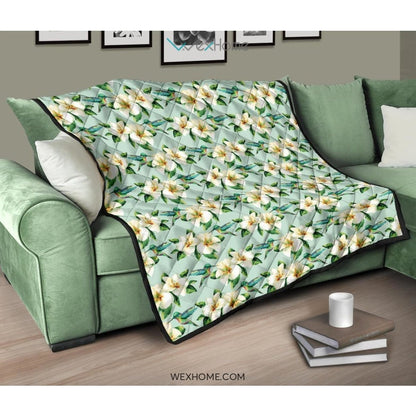 Hummingbird Pattern Print Design 01 Premium Quilt