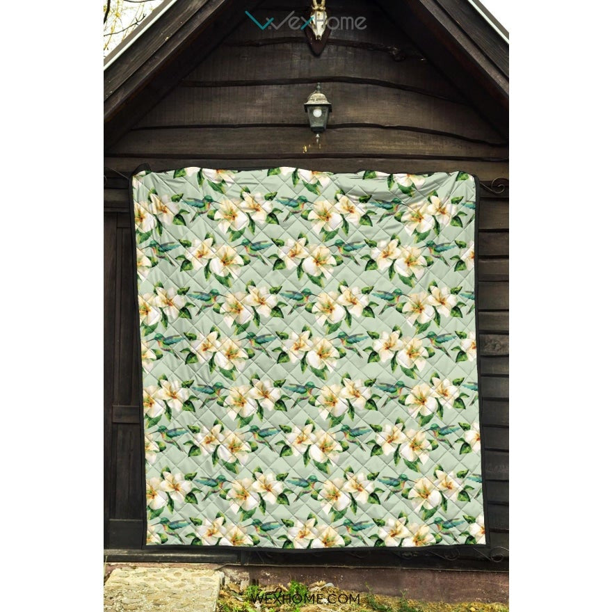 Hummingbird Pattern Print Design 01 Premium Quilt
