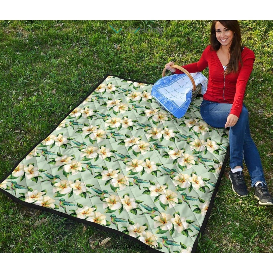 Hummingbird Pattern Print Design 01 Premium Quilt