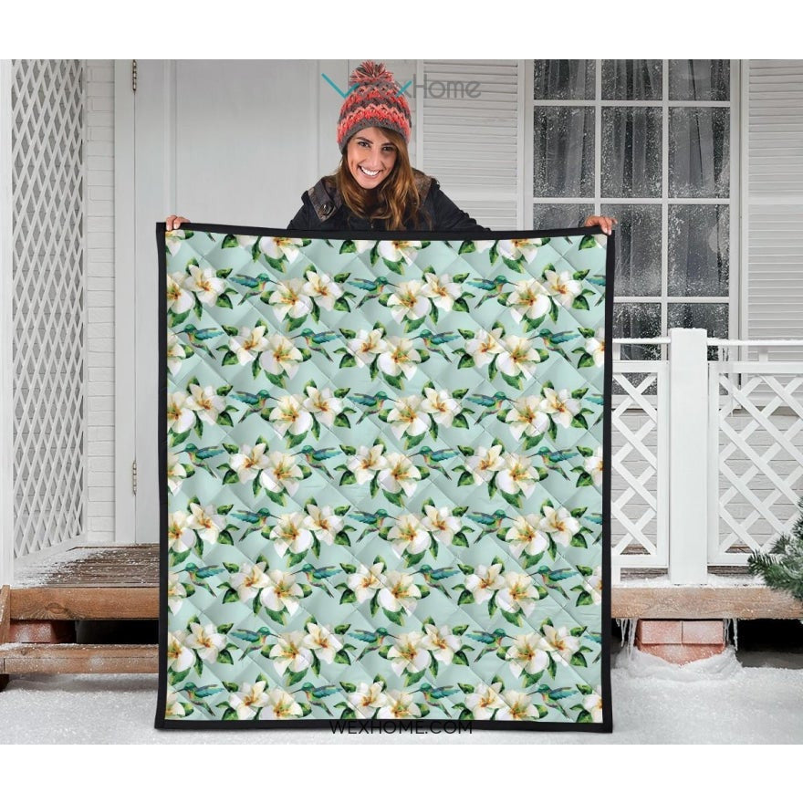 Hummingbird Pattern Print Design 01 Premium Quilt
