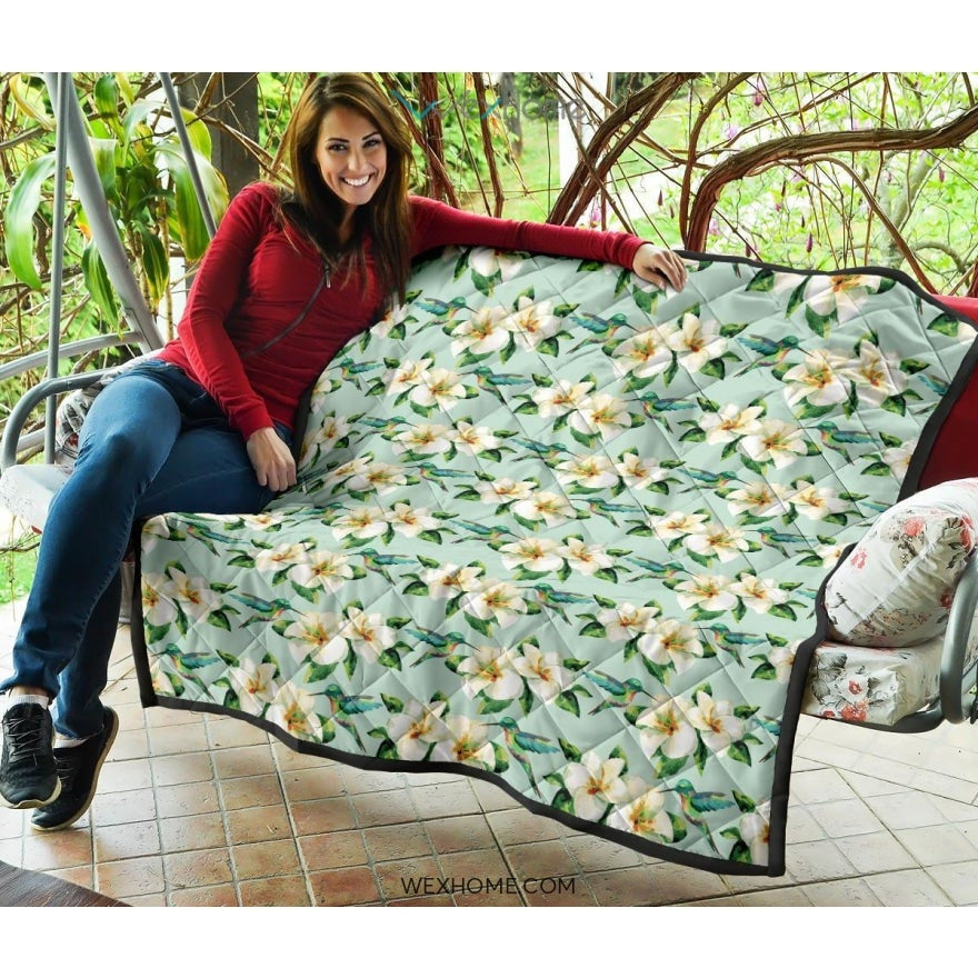 Hummingbird Pattern Print Design 01 Premium Quilt