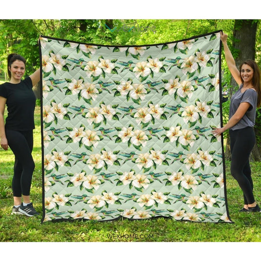 Hummingbird Pattern Print Design 01 Premium Quilt