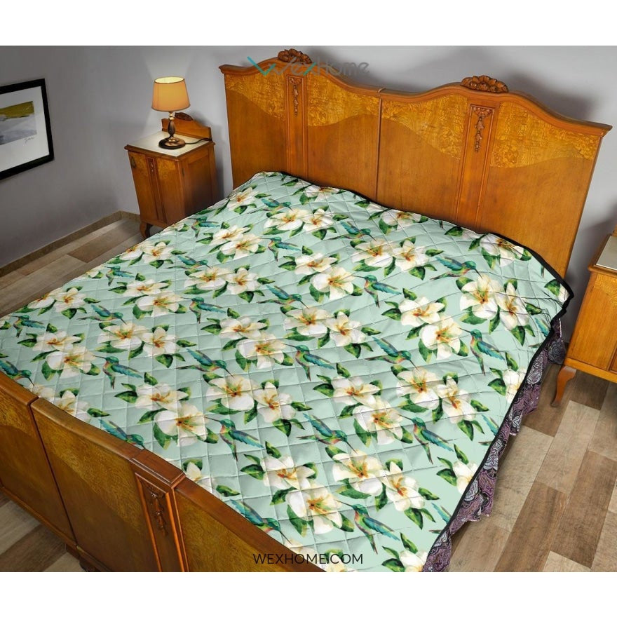 Hummingbird Pattern Print Design 01 Premium Quilt