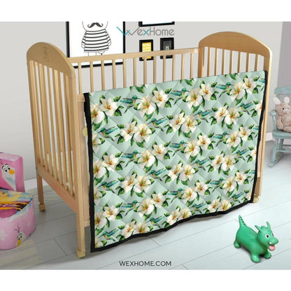 Hummingbird Pattern Print Design 01 Premium Quilt