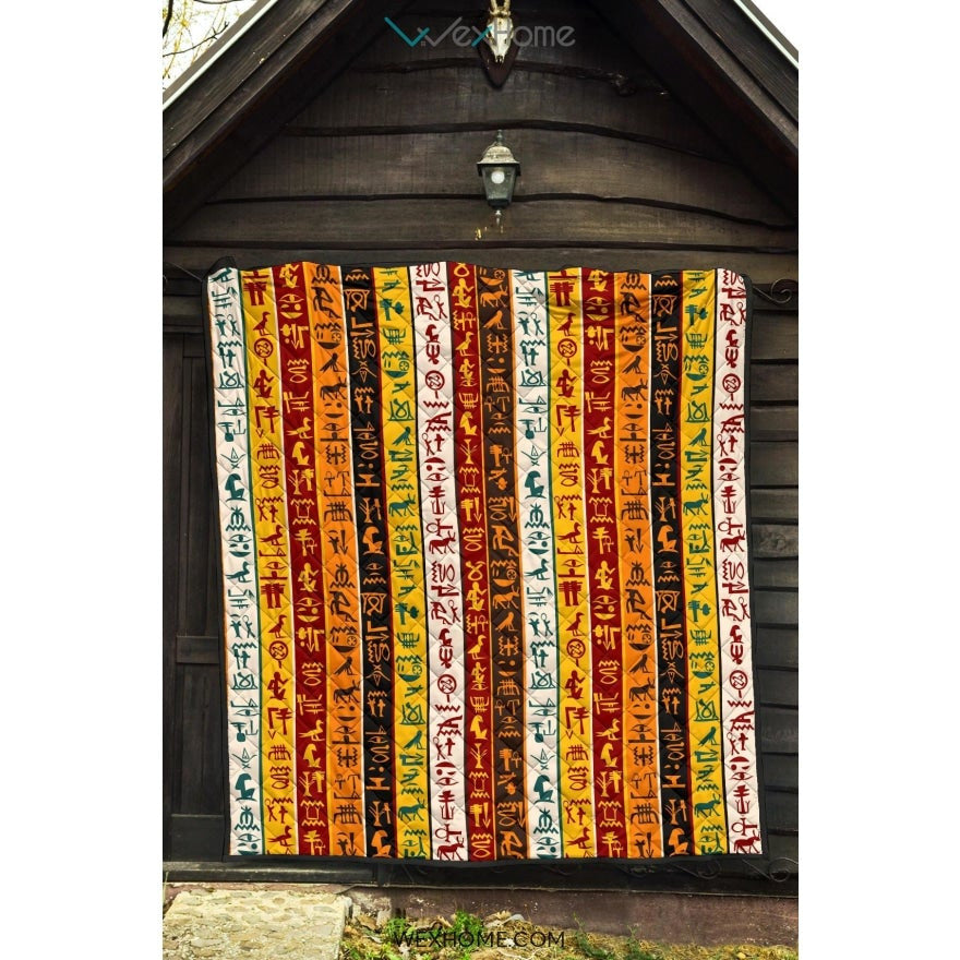 Egypt Hieroglyphics Pattern Print Design 01 Premium Quilt